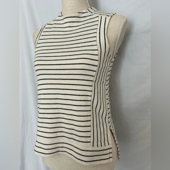 Madewell Funnel Neck Stripe Knit Top Cotton Blend Ivory Sleeveless XS - Picture 2 of 6